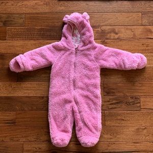 Furry Bear Pink Baby Snow Suit
